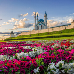 Казанский кремль на фоне цветов