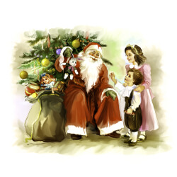 Новогодняя открытка-дед мороз и девочка